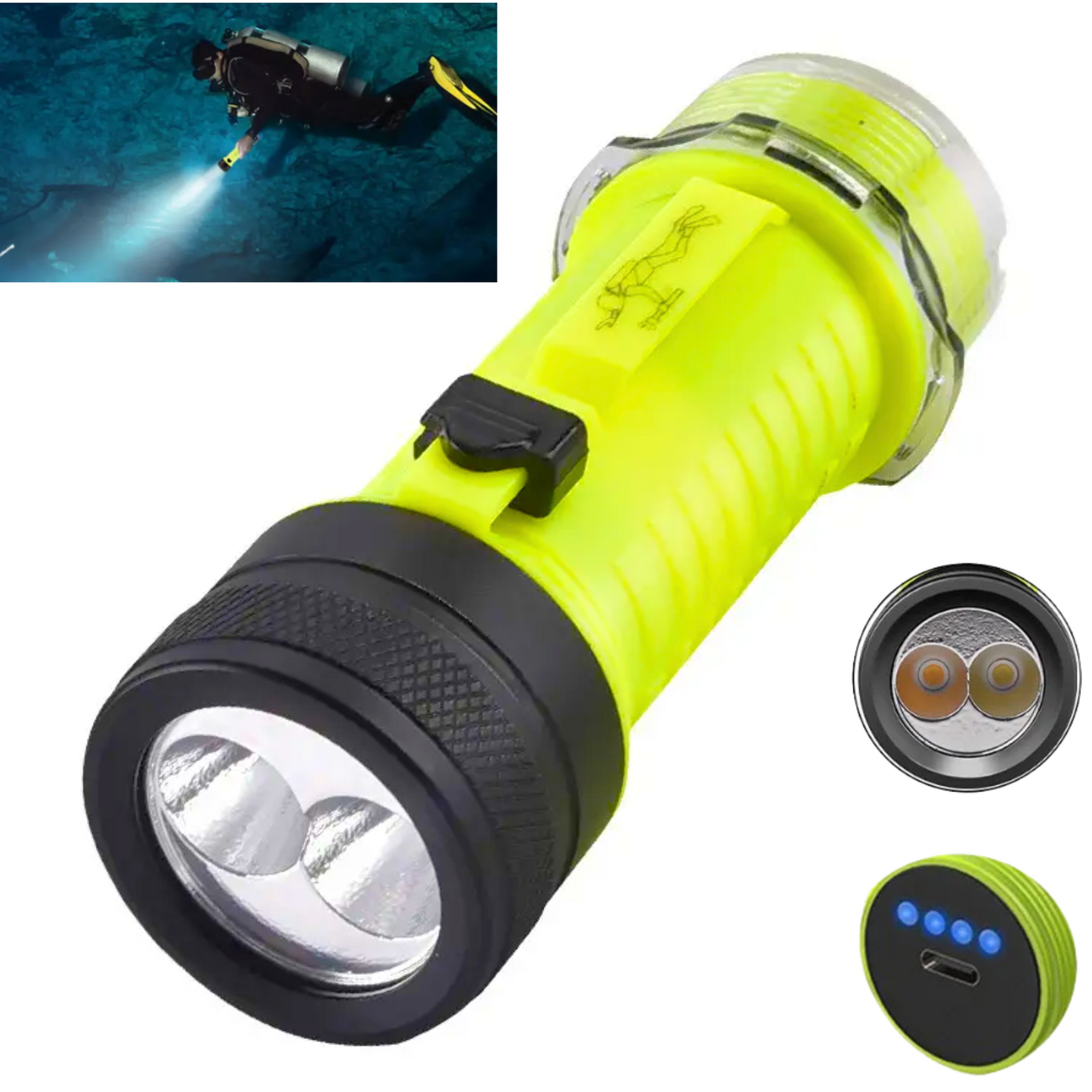 Lampara Buceo Sumergible Recargable Usb C Doble Led