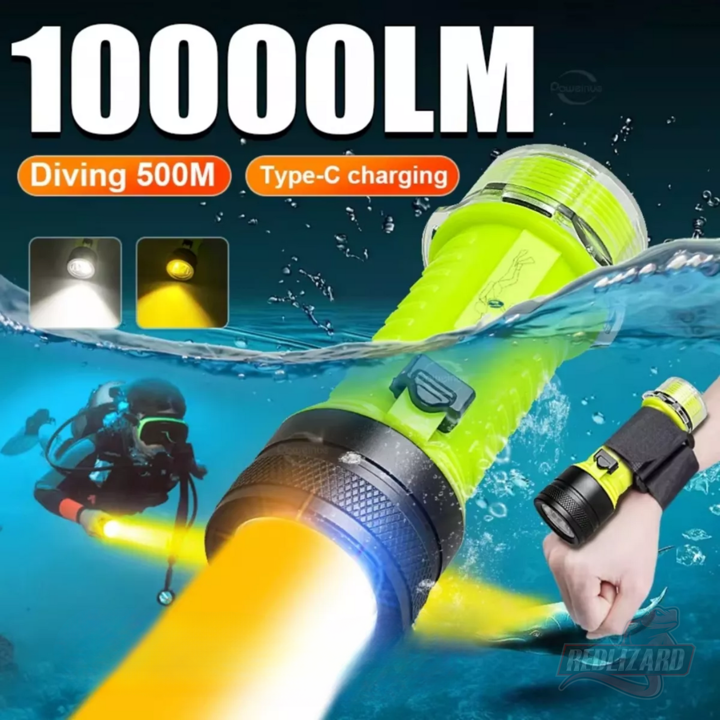 Lampara Buceo Sumergible Recargable Usb C Doble Led
