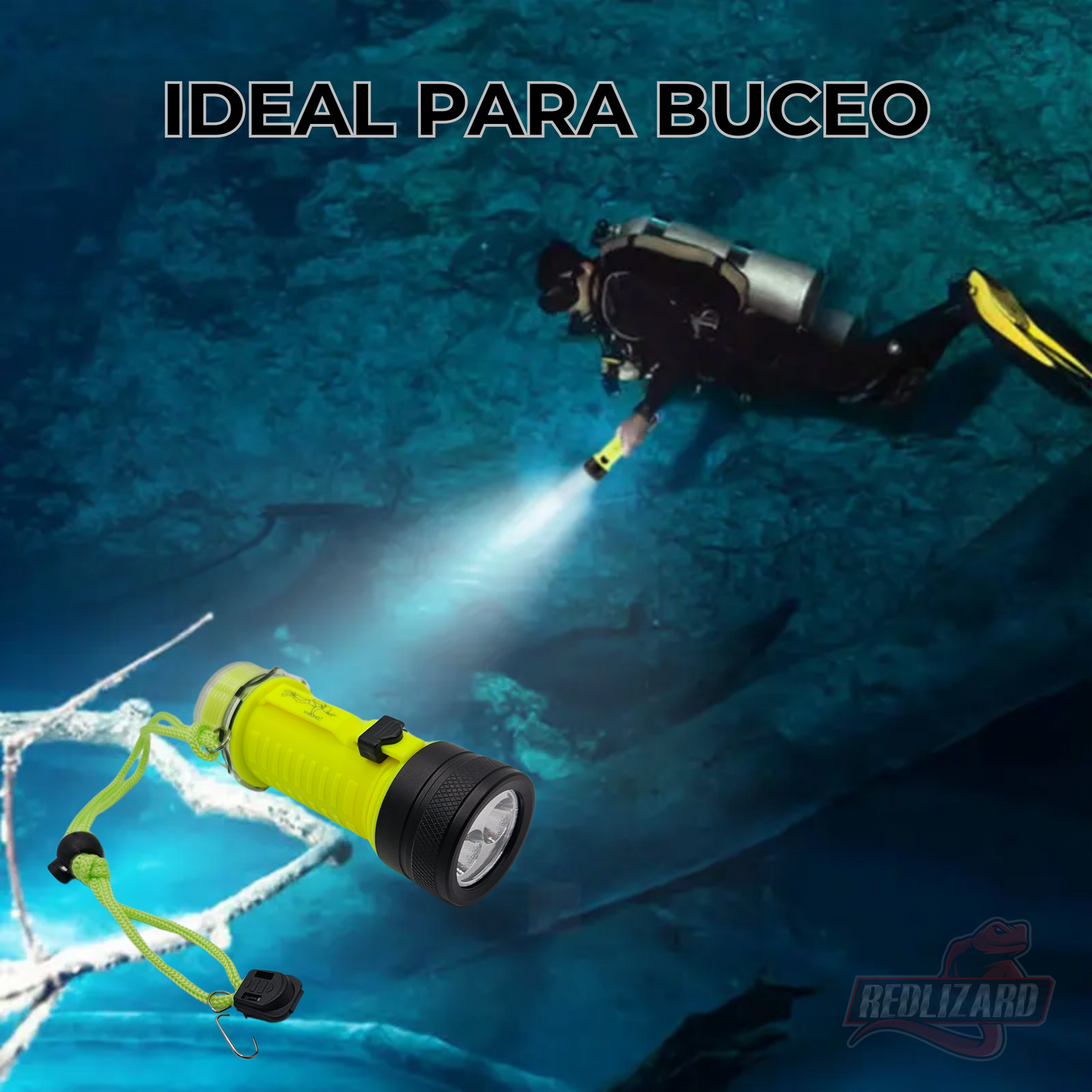 Lampara Buceo Sumergible Recargable Usb C Doble Led
