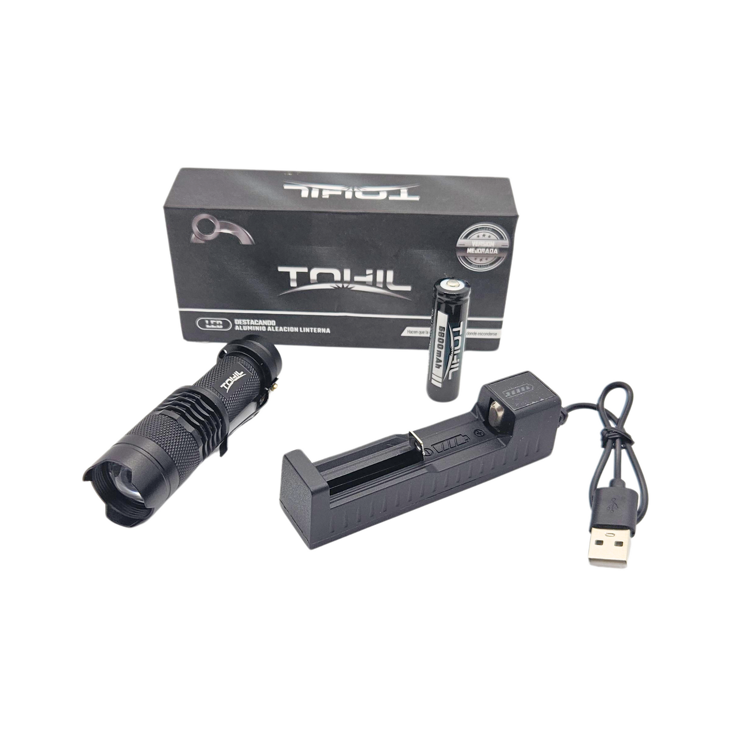 Mini Lampara Táctica 2000 Lumenes Recargable Y Zoom Enfoque