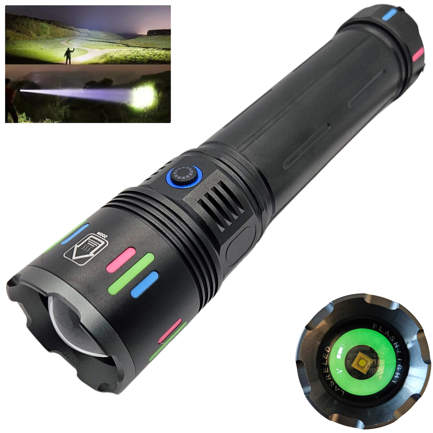 Lampara Led Recargable Tactica Laser Led De Mano Potente