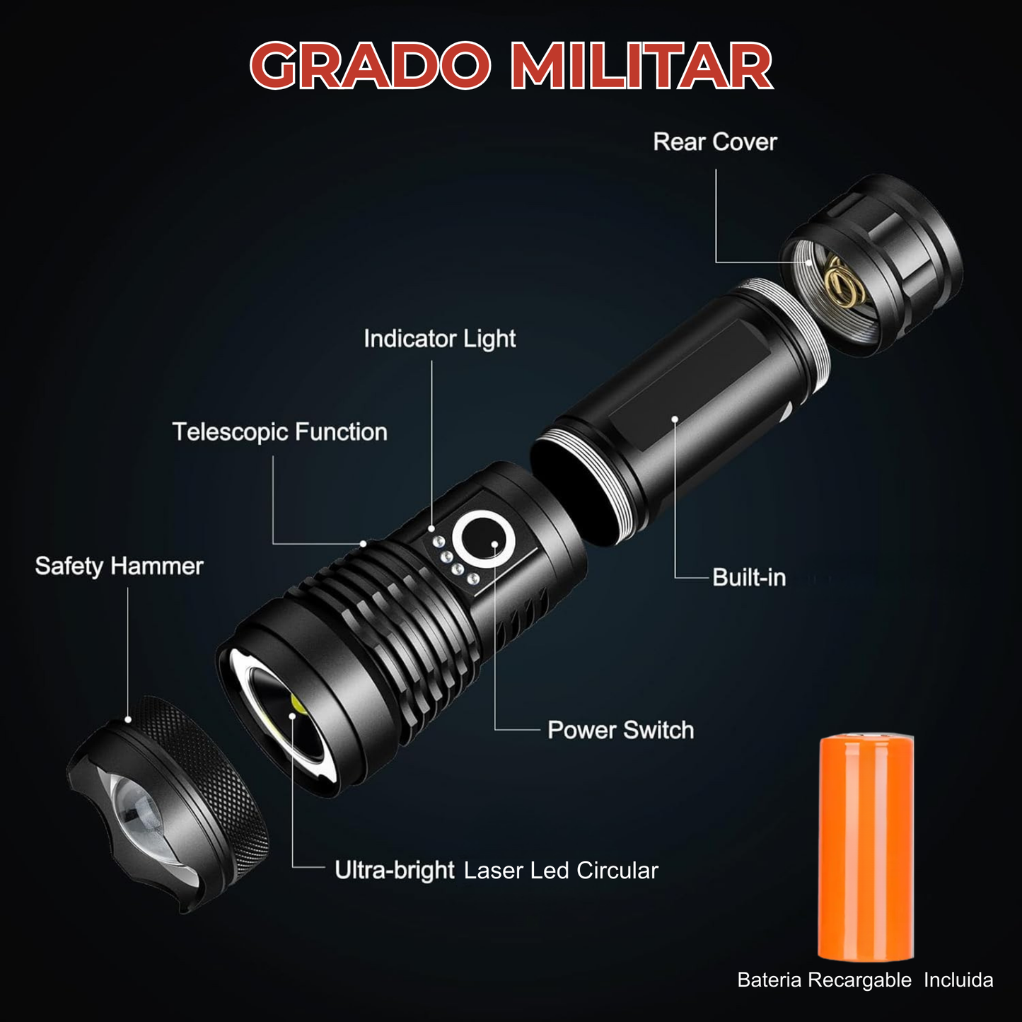 Lampara Led Potente 5000 Lumens 5 Modos Luz Grado Militar