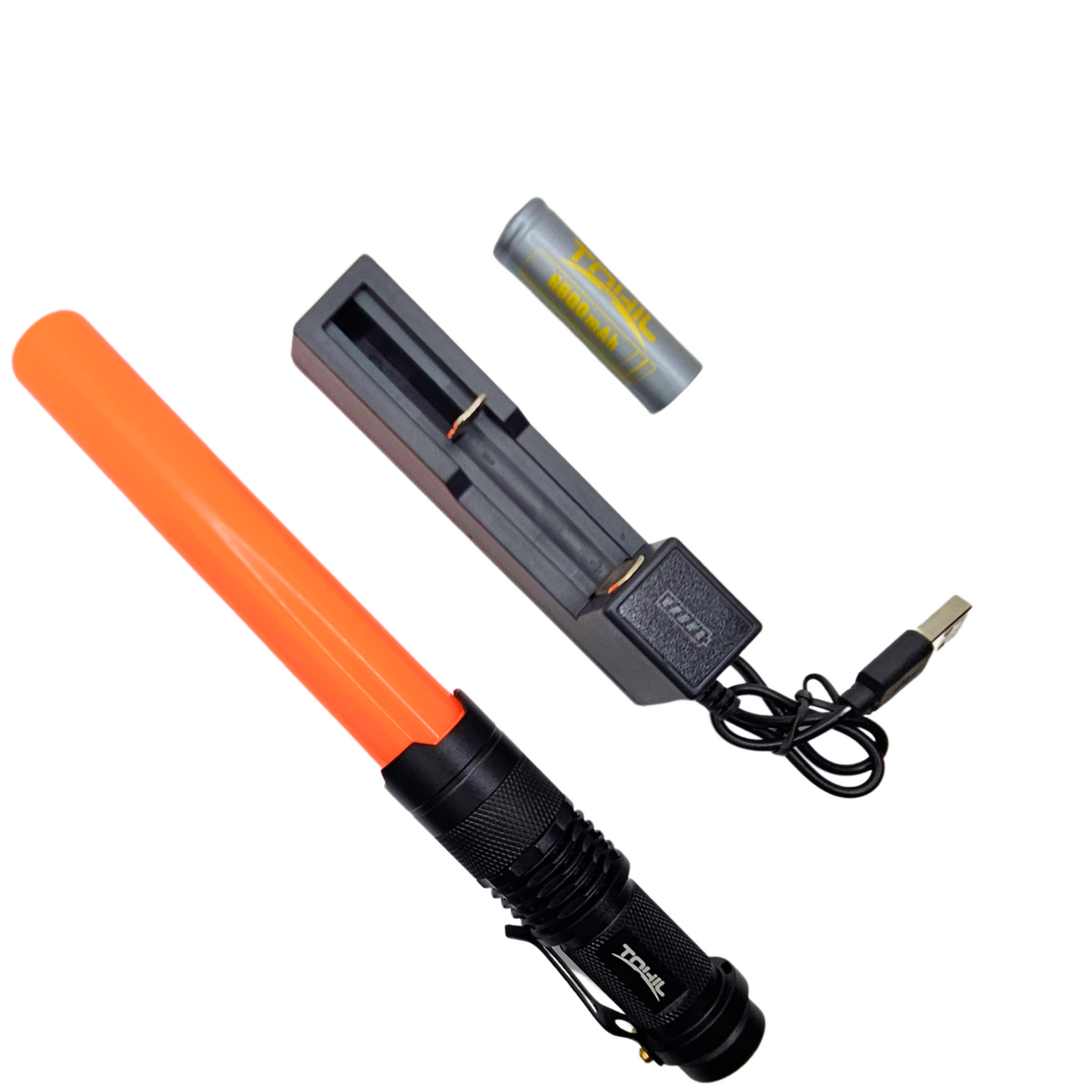 Lampara Led de Trafico con Baston Naranja y Luz Blanca