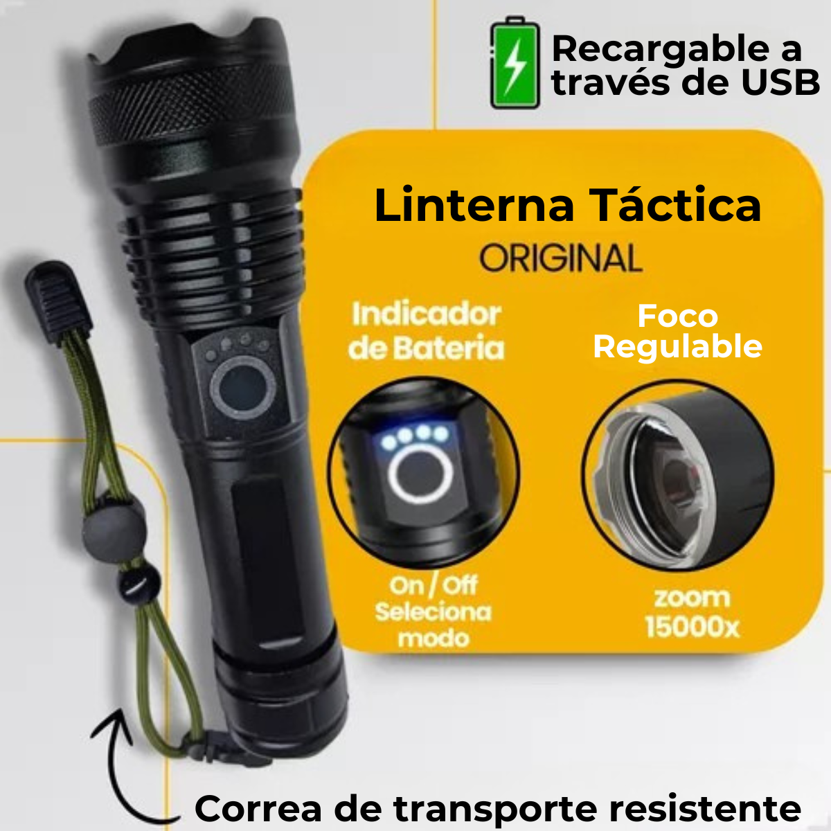 Lampara Tactica Recargable Led Ultra Potente Xhp70 Usb C