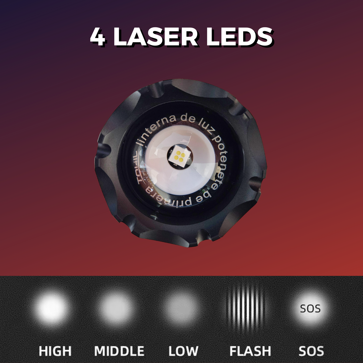 Lampara Tactica Ultra Potente Recargable 4 Leds Power Bank