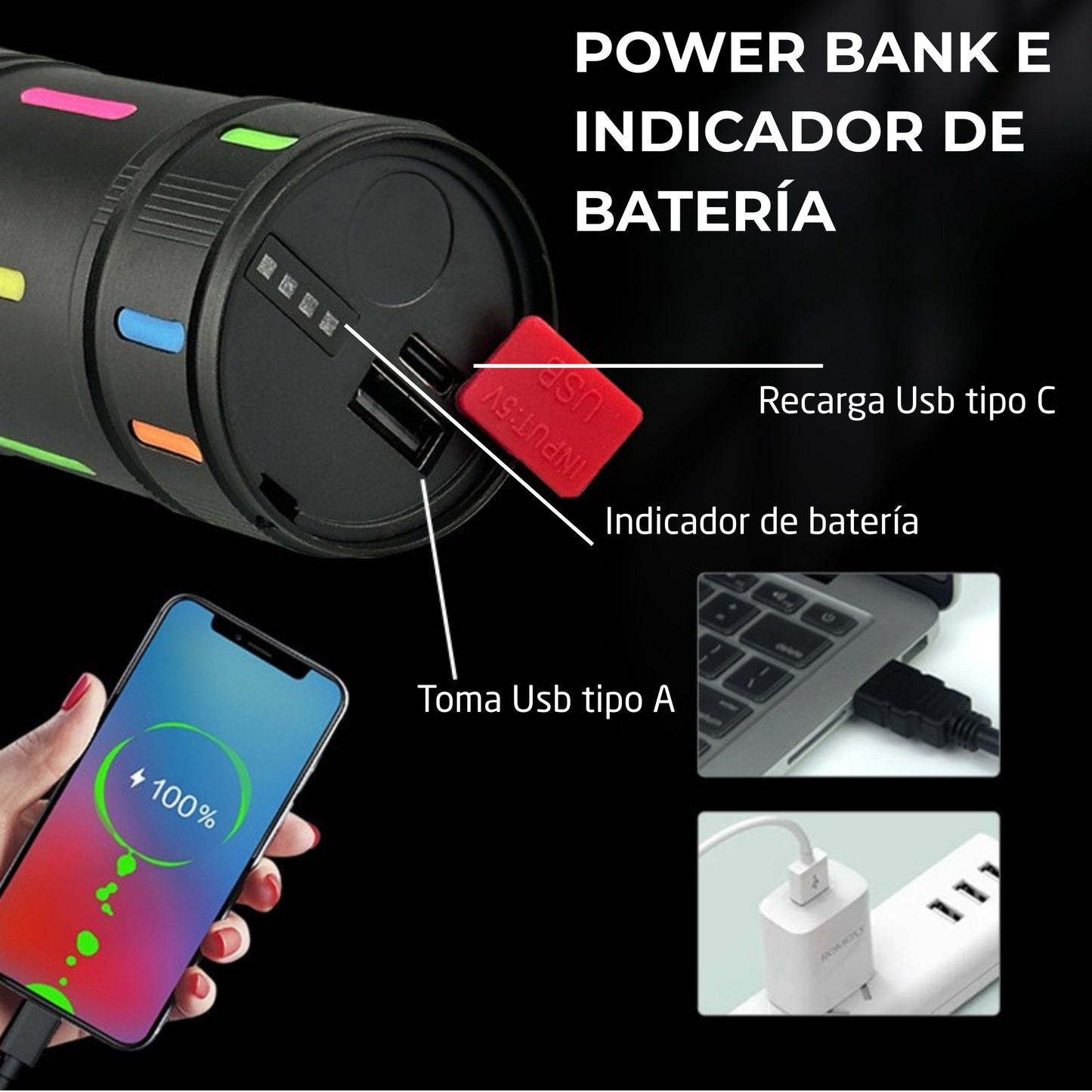 Linterna Recargable Laser Led Ultra Potente Zoom Power Bank