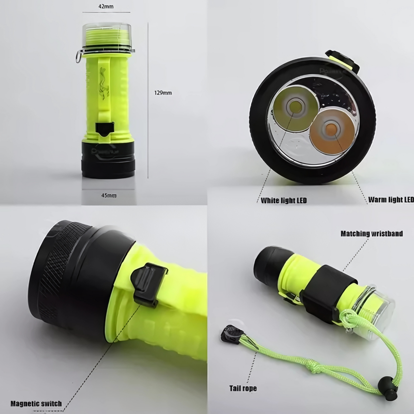 Lampara Buceo Sumergible Recargable Usb C Doble Led