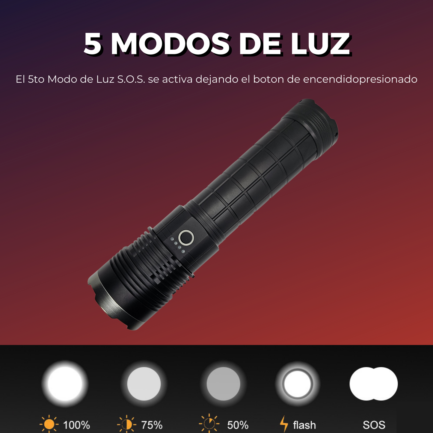 Lampara Tactica Ultra Potente Laser Led Circular 6 pilas 18650 incluidas