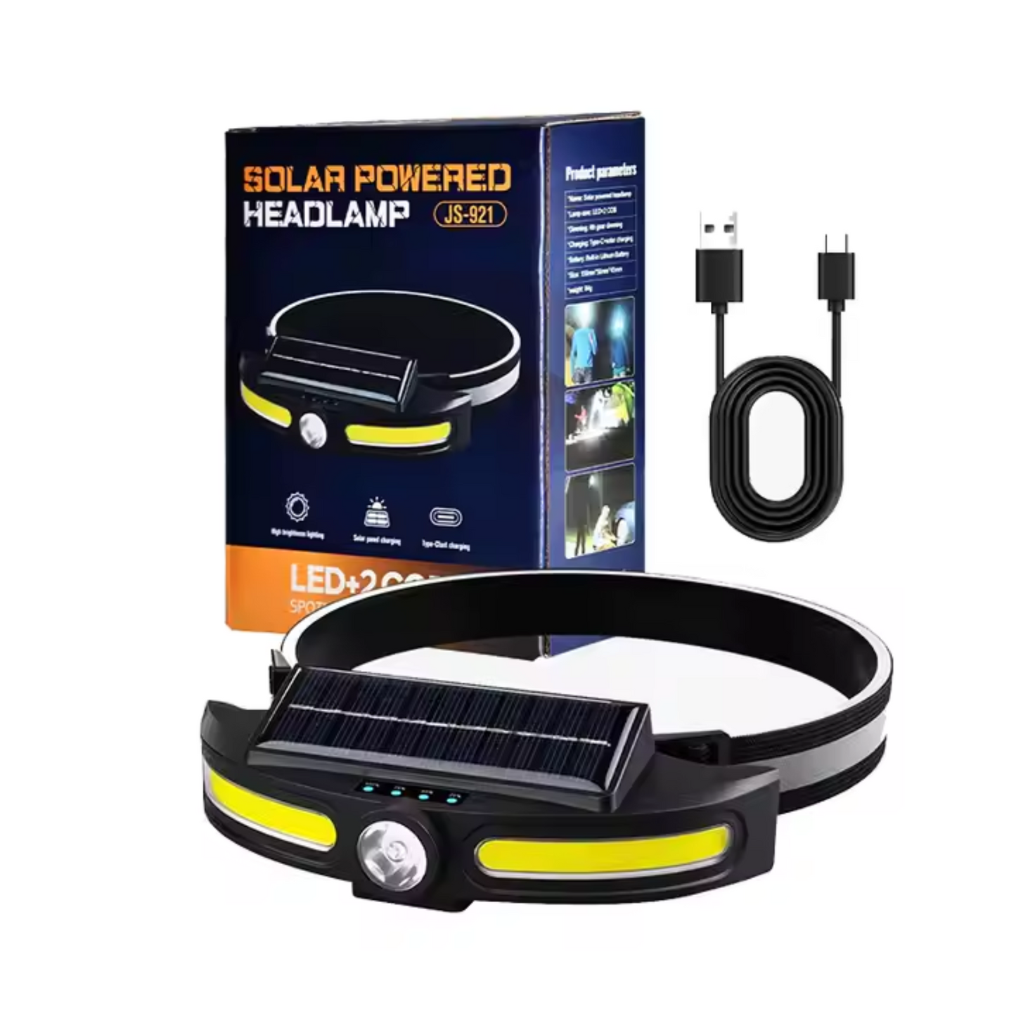 Lampara Solar De Cabeza Recargable Led Cob Y Zoom Usb C