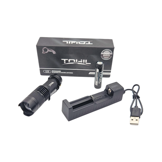 Mini Lampara Táctica 2000 Lumenes Recargable Y Zoom Enfoque