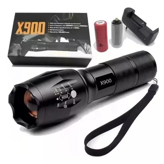 Lampara Tactica Recargable X900 Led T6 Zoom Focal Luz Blanca