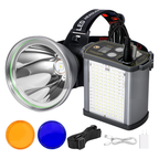 Linterna Faro de Largo Alcance 60000 Lúmenes con Batería USB, 3 modos de luz blanca, función power bank, COB con modo policía
