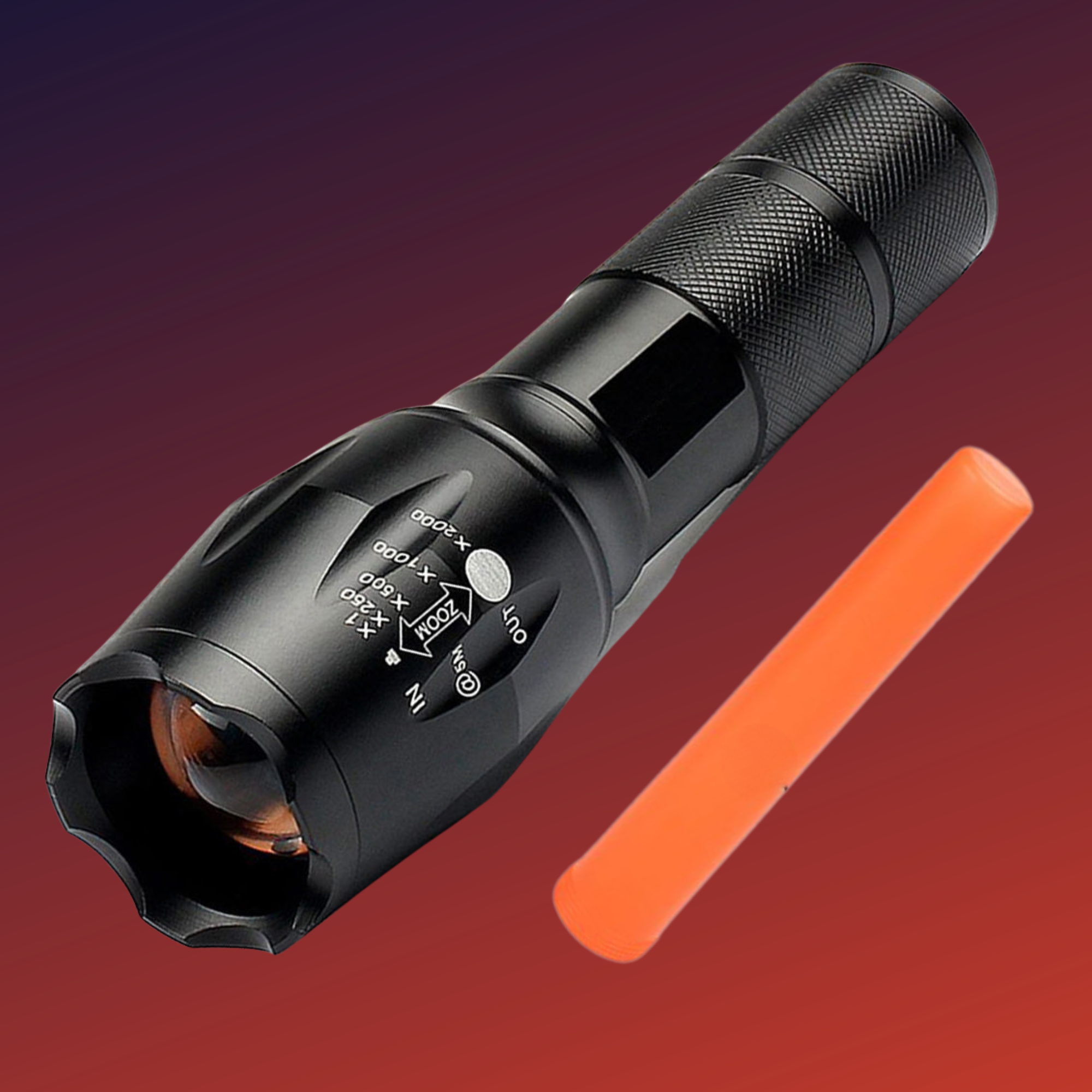 Lampara tactica, Con Cono para Señalamiento de Transito, 5 Modos de luz, Zoom de enfoque, Resistente al agua, Linterna compacta para camping, deportes o trabajo