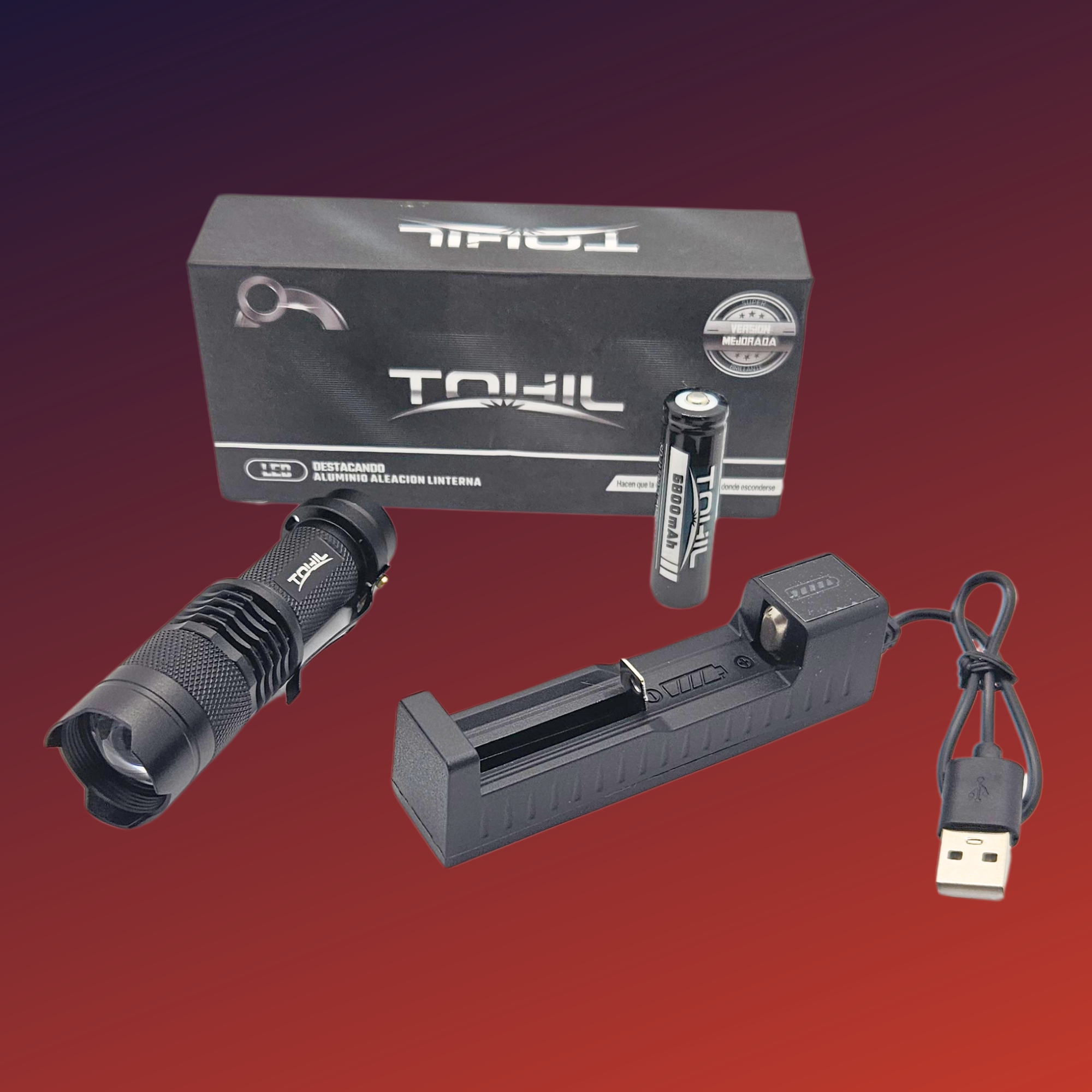 Mini Lampara Táctica 2000 Lumenes Recargable Y Zoom Enfoque