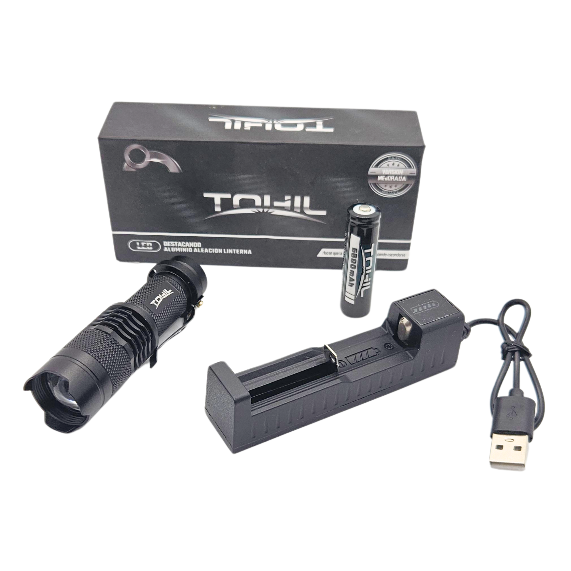 Mini Lampara Táctica 2000 Lumenes Recargable Y Zoom Enfoque