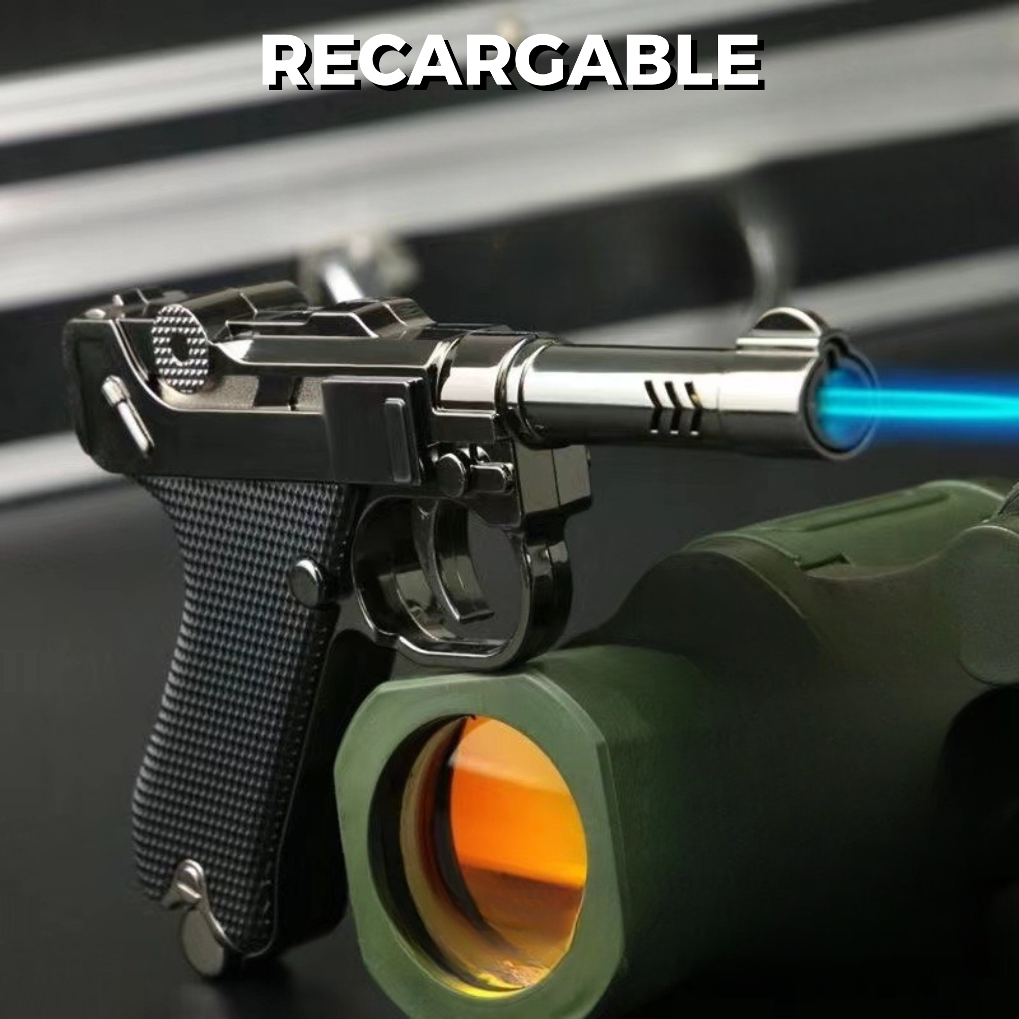 Encendedor De Pistola Recargable Con Flama De Soplete