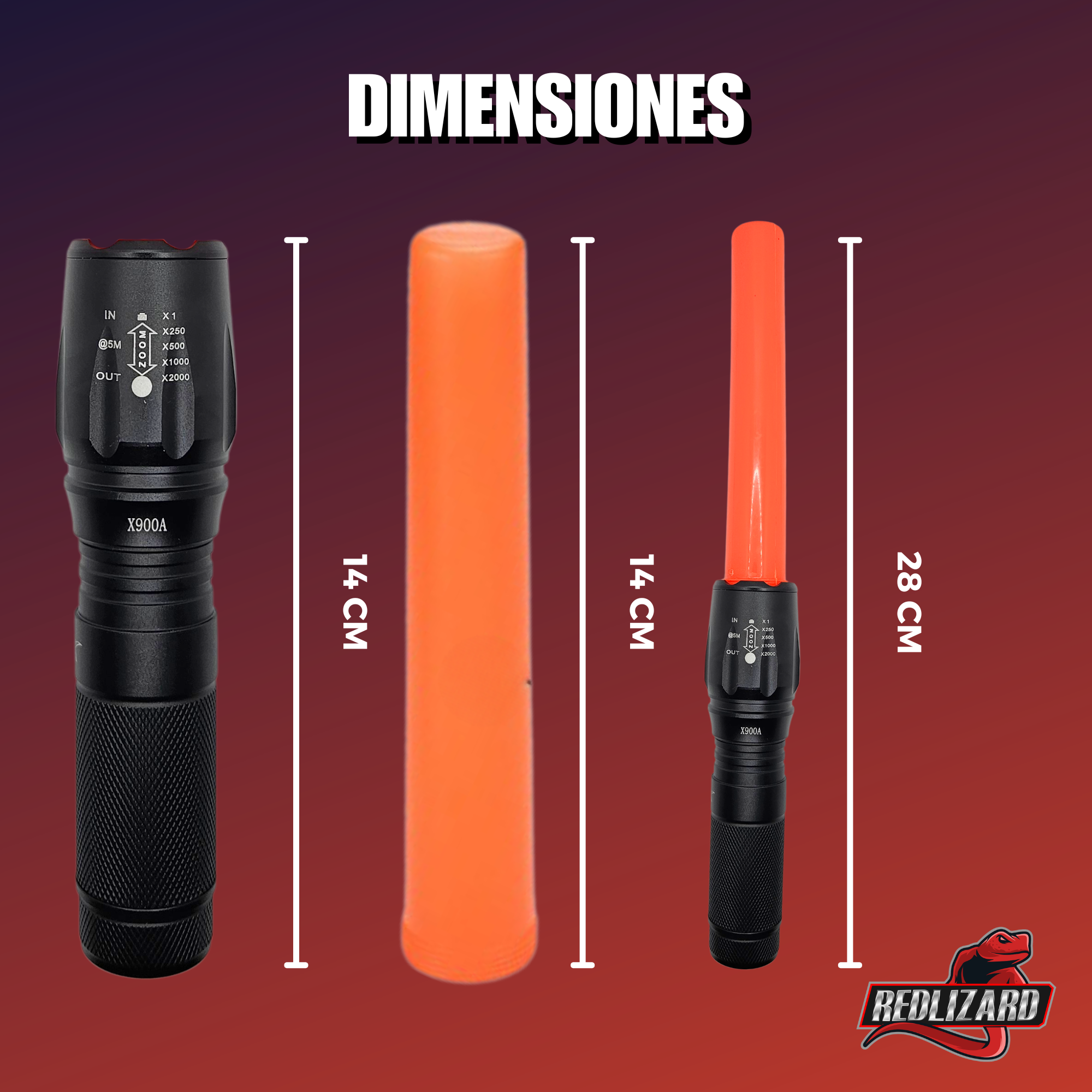 Lampara tactica, Con Cono para Señalamiento de Transito, 5 Modos de luz, Zoom de enfoque, Resistente al agua, Linterna compacta para camping, deportes o trabajo