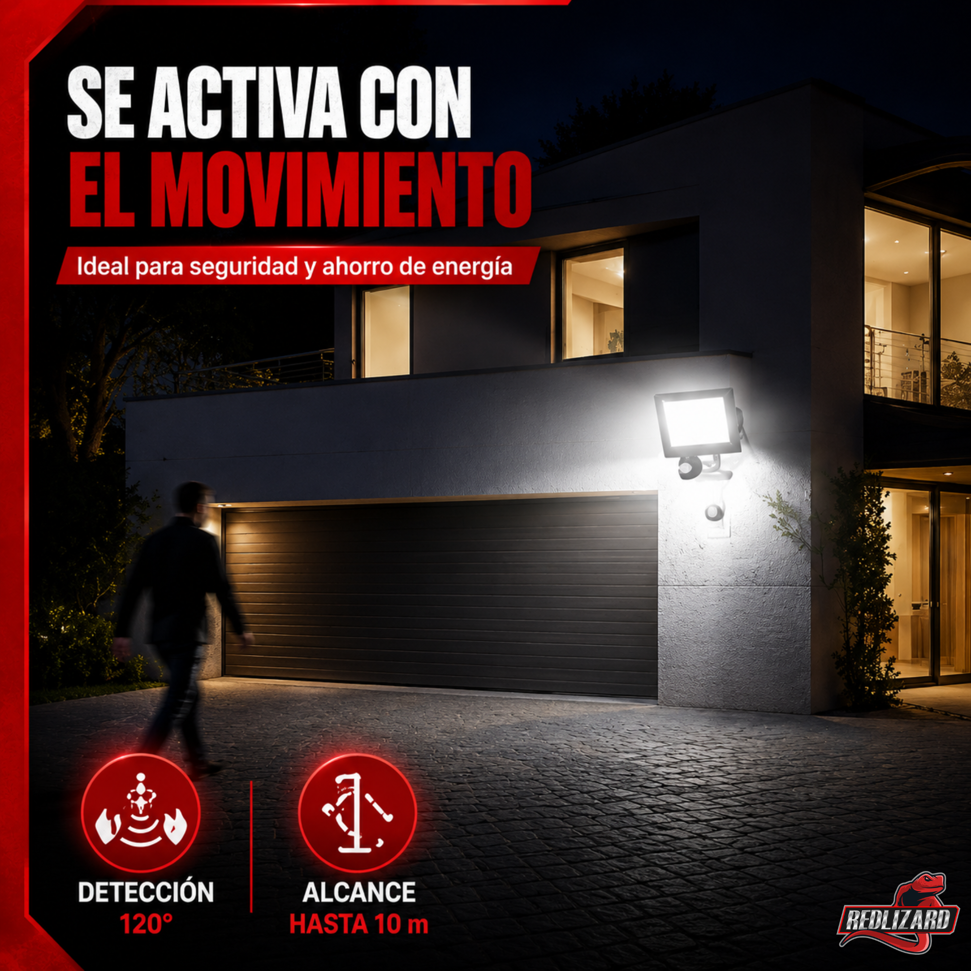 Reflector Led 5000lm Para Exterior 50w C/sensor De Movimento