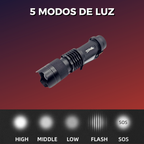 Mini Lampara Táctica 2000 Lumenes Recargable Y Zoom Enfoque