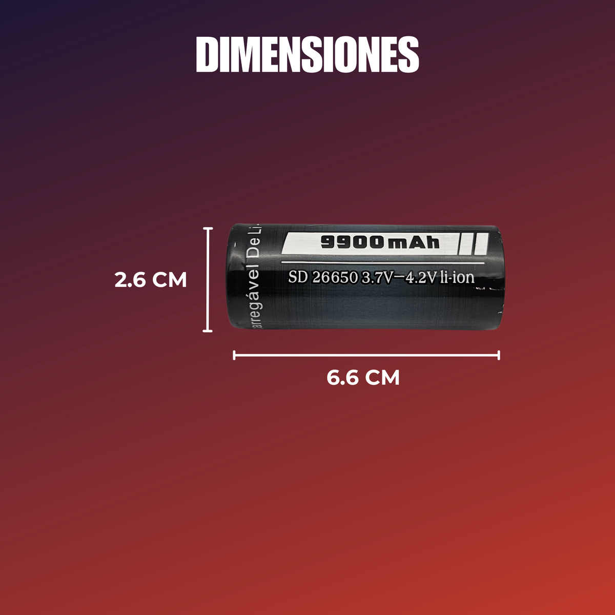 Cargador de pilas con pila 26650 3.7V 9900mAh
