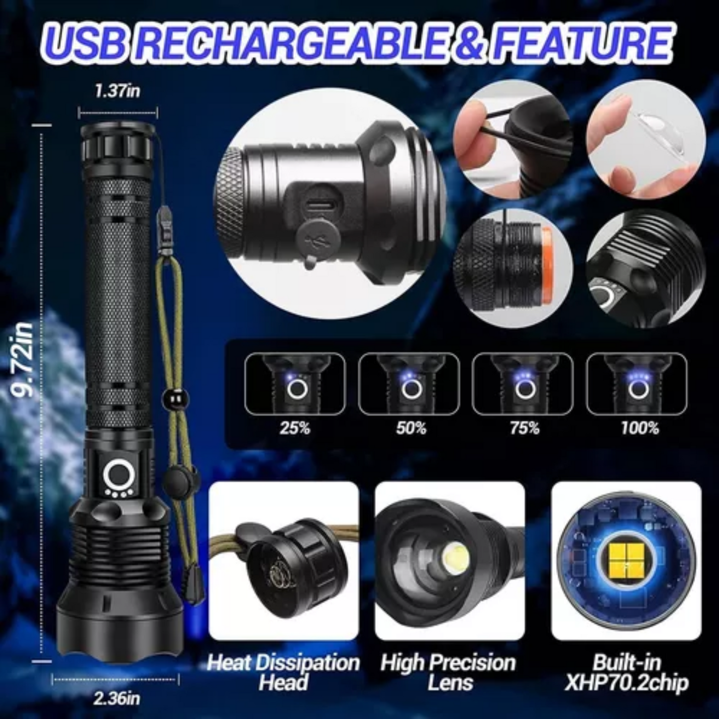 Lampara Tactica Ultra Potente Recargable Led P912
