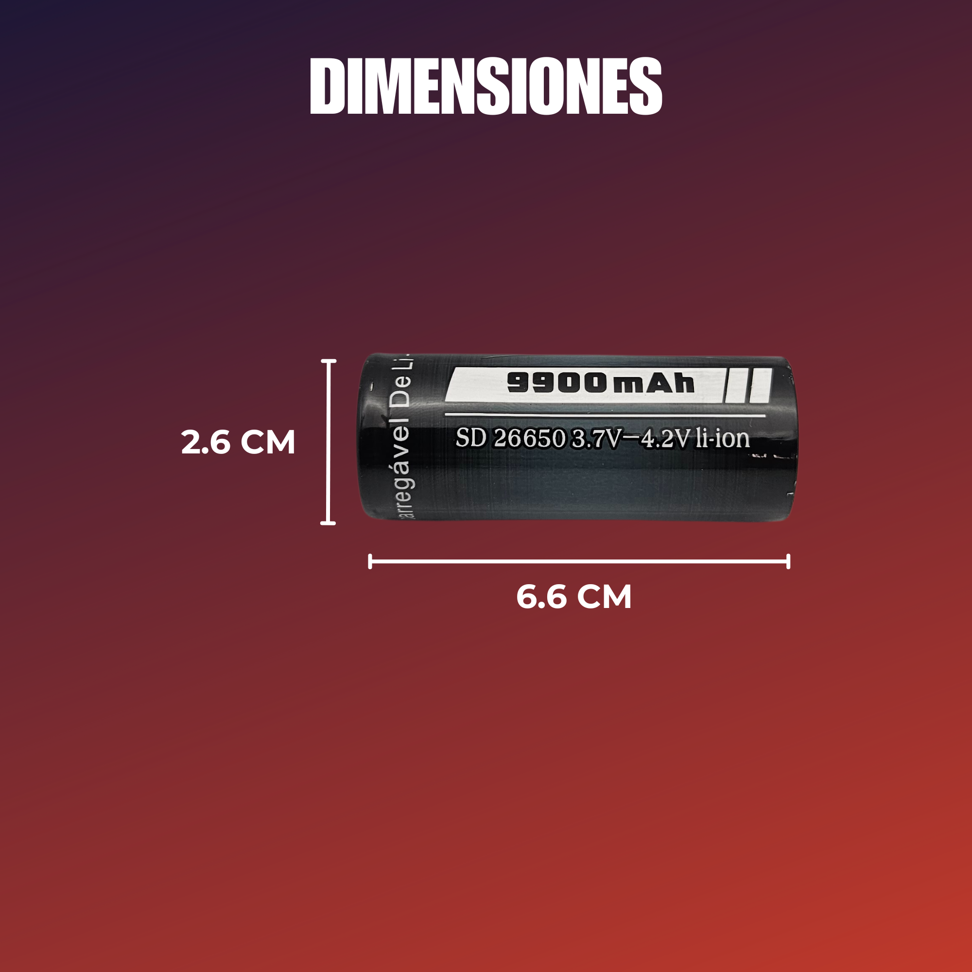 Cargador Con Batería Recargable 26650 3.7 - 4.2v 9900mah (2 pilas)