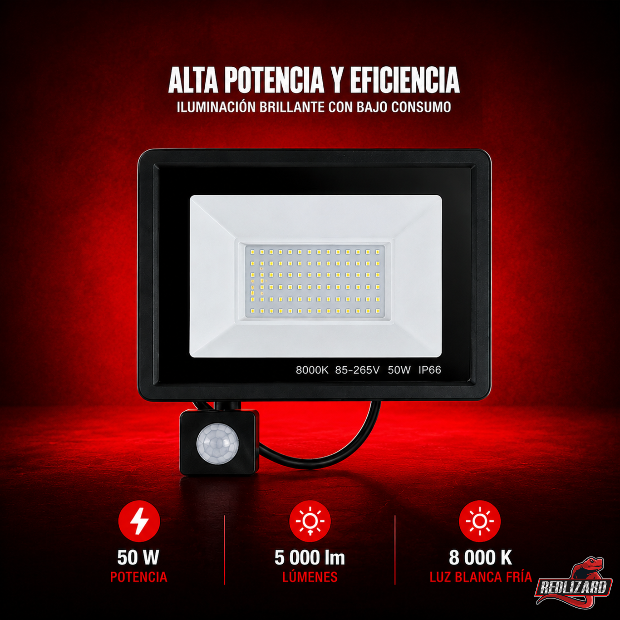 Reflector Led 5000lm Para Exterior 50w C/sensor De Movimento