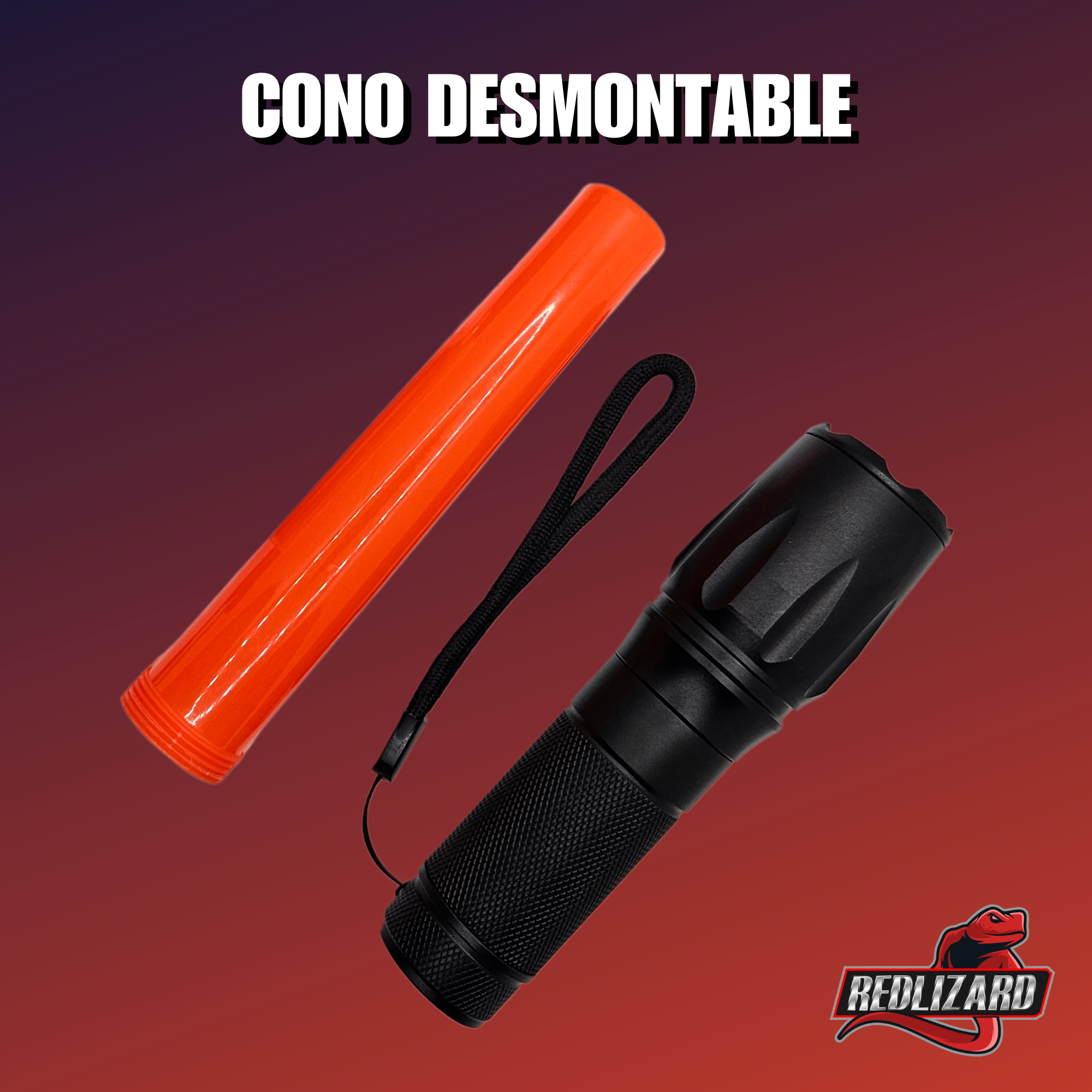 Lampara tactica, Con Cono para Señalamiento de Transito, 5 Modos de luz, Zoom de enfoque, Resistente al agua, Linterna compacta para camping, deportes o trabajo