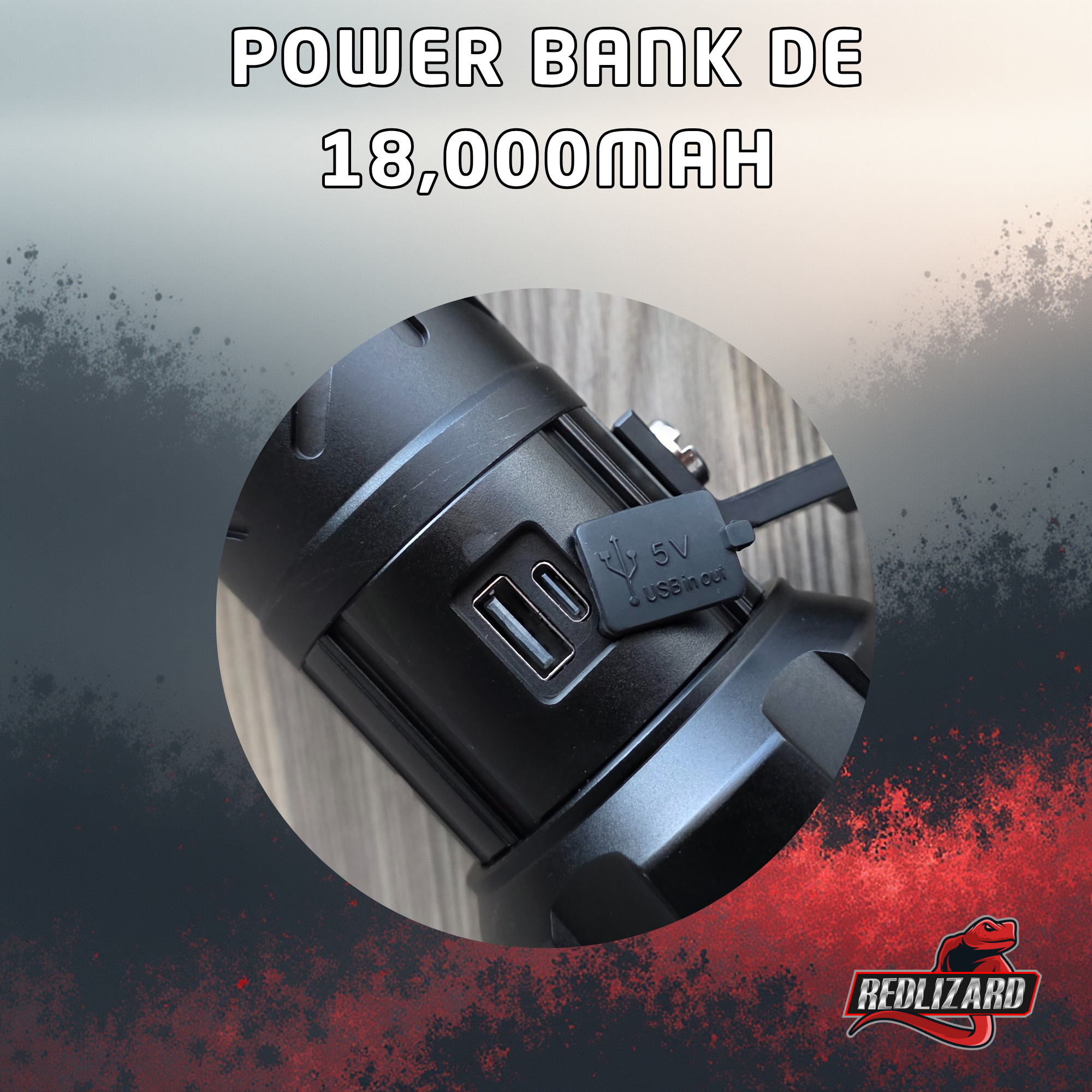 Lampara Potente Tactica Mano Laser Led Recargable 4 X 18650 Blanco Negro