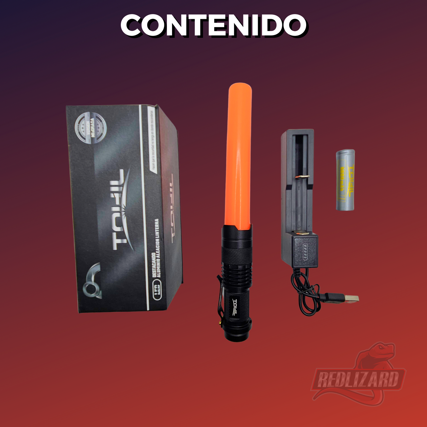Lampara Led de Trafico con Baston Naranja y Luz Blanca