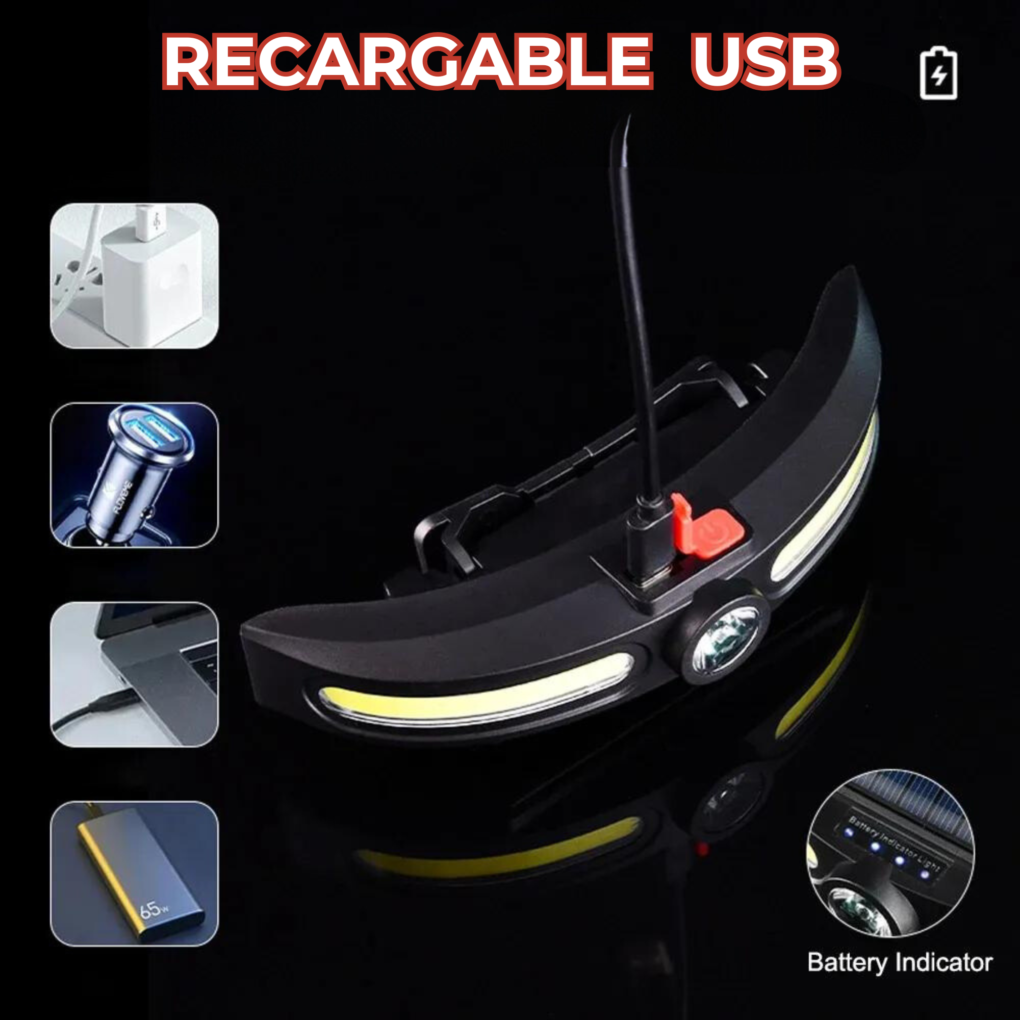 Lampara Solar De Cabeza Recargable Led Cob Y Zoom Usb C