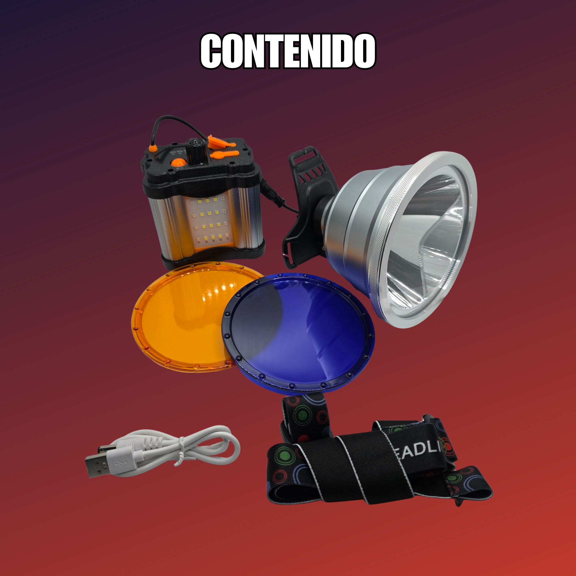 Linterna Faro Largo Alcance 50000 Lumens Caceria Bateria Usb Blanco Plateado