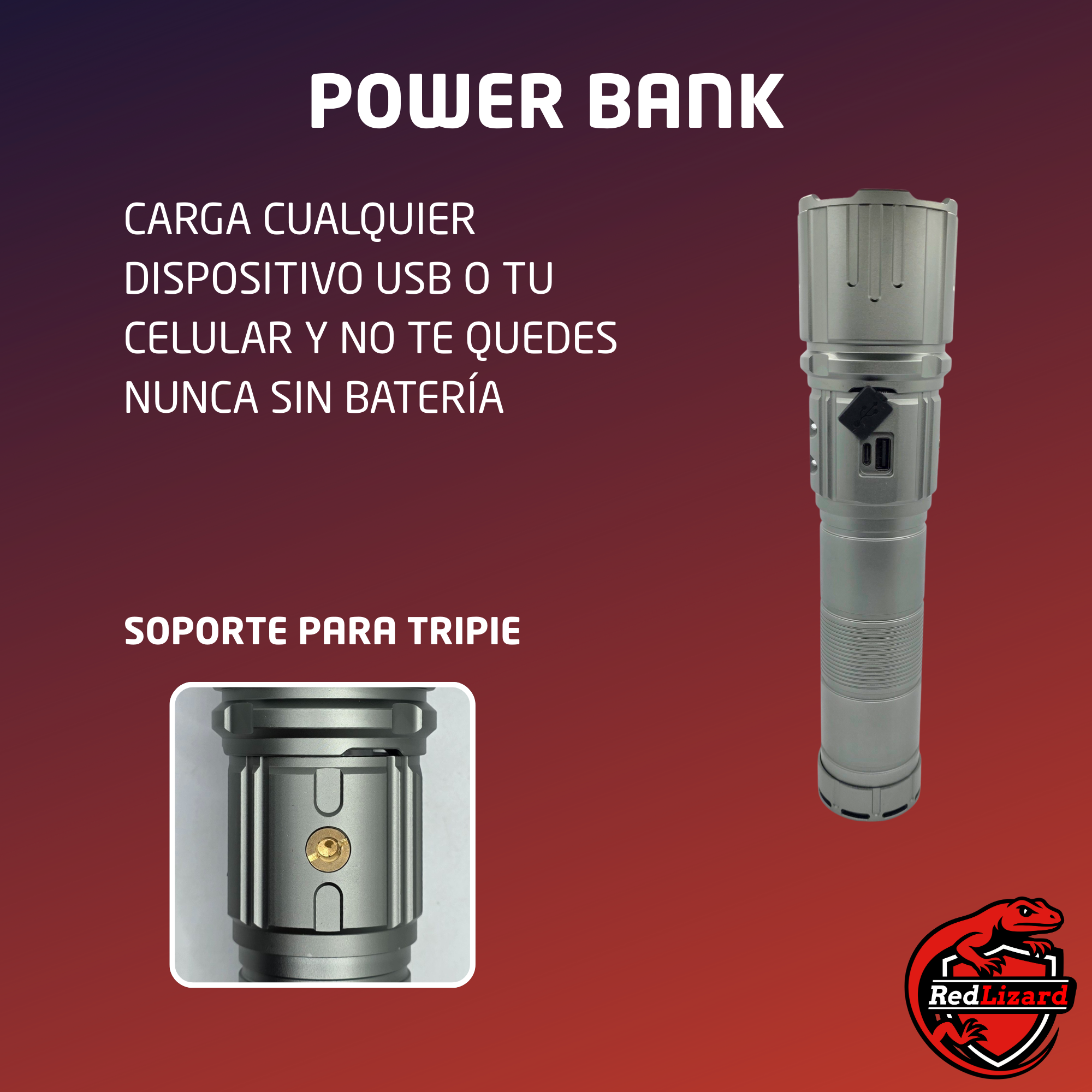 Lampara Tactica Recargable Led Mano Camping Con Zoom Y Power Bank