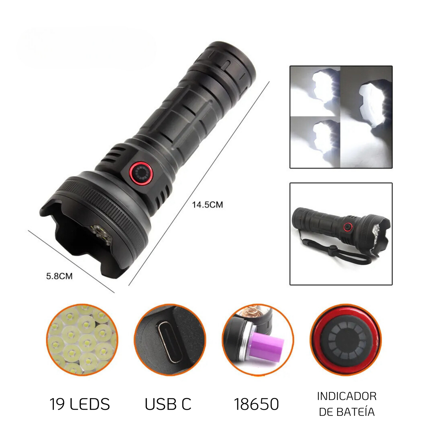 Lampara Recargable 19 Leds Ultra Potente 5 Modos Luz Tactica