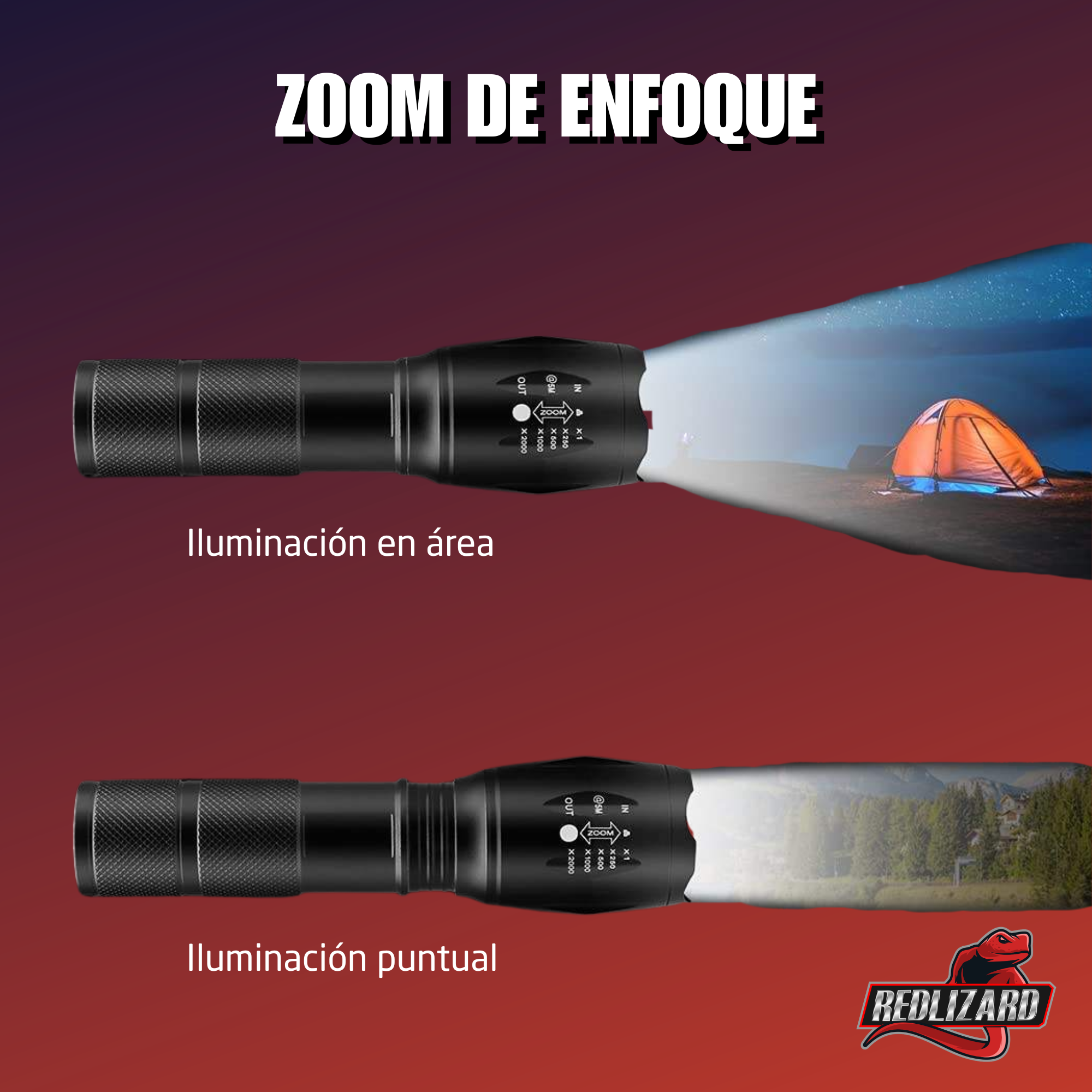 Lampara tactica, Con Cono para Señalamiento de Transito, 5 Modos de luz, Zoom de enfoque, Resistente al agua, Linterna compacta para camping, deportes o trabajo