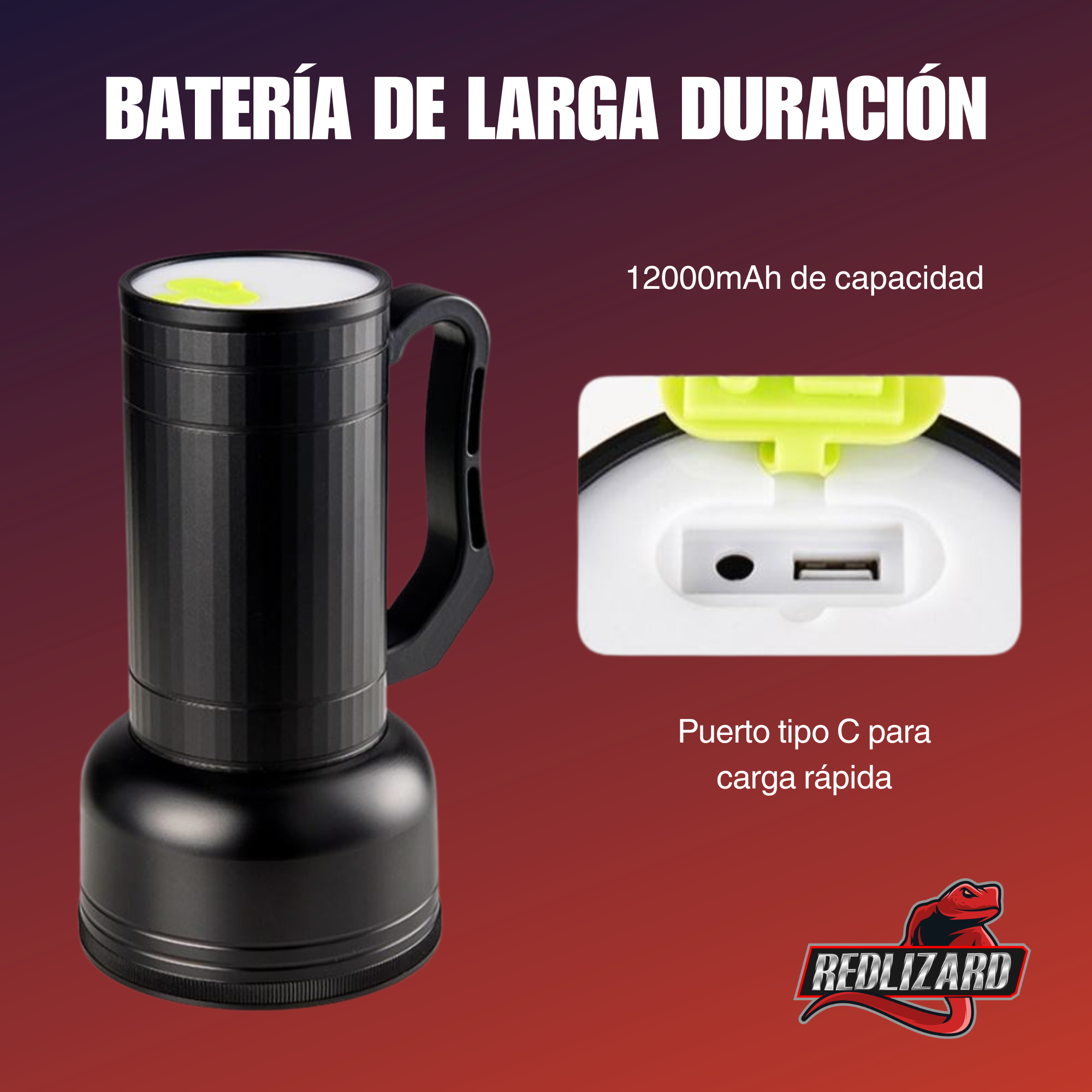 Lampara 50000 Lm Super Potente 2 Modos D Luz Cob Trasero Usb Blanco Negro