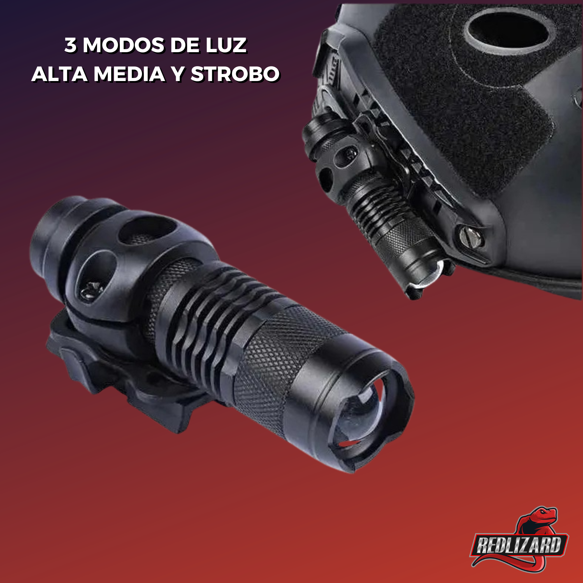 Lampara Tactica Recargable Soporte Para Riel Casco Militar