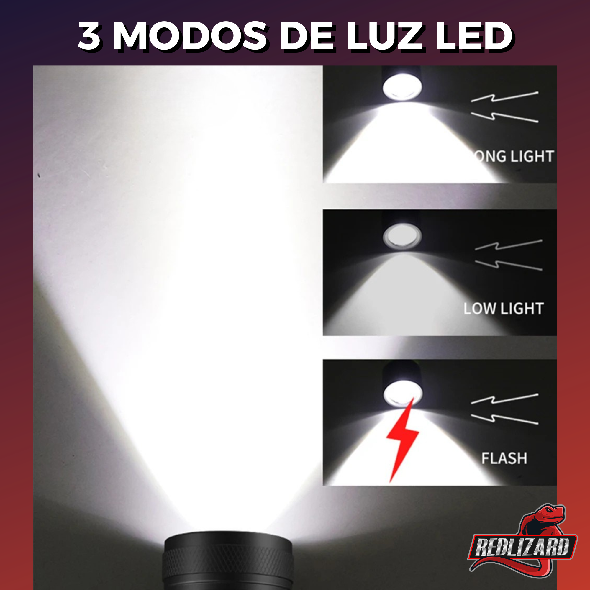 Linterna Táctica Recargable 50m 1000lm Sumergible Led Buceo Blanco Negro