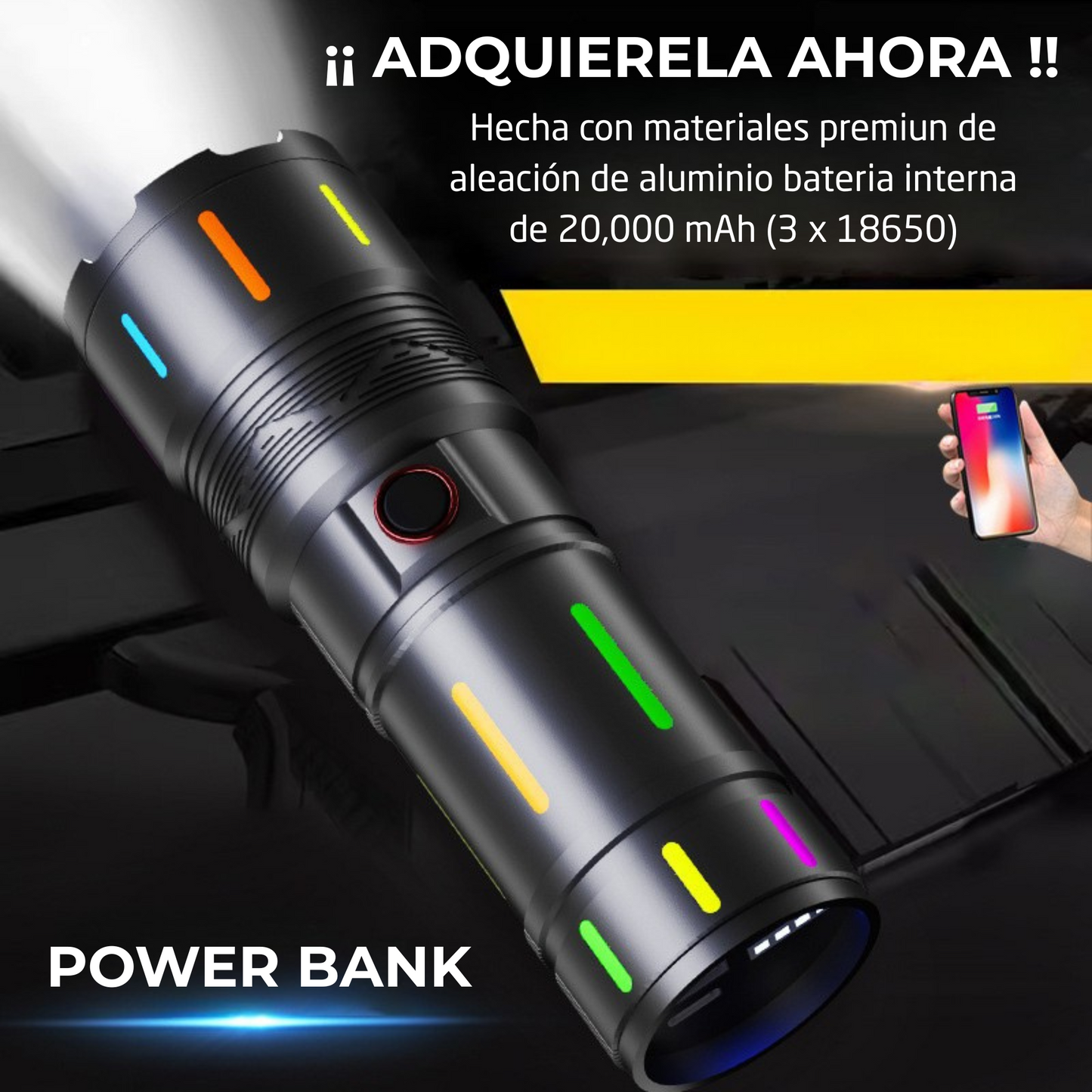 Linterna Recargable Laser Led Ultra Potente Zoom Power Bank