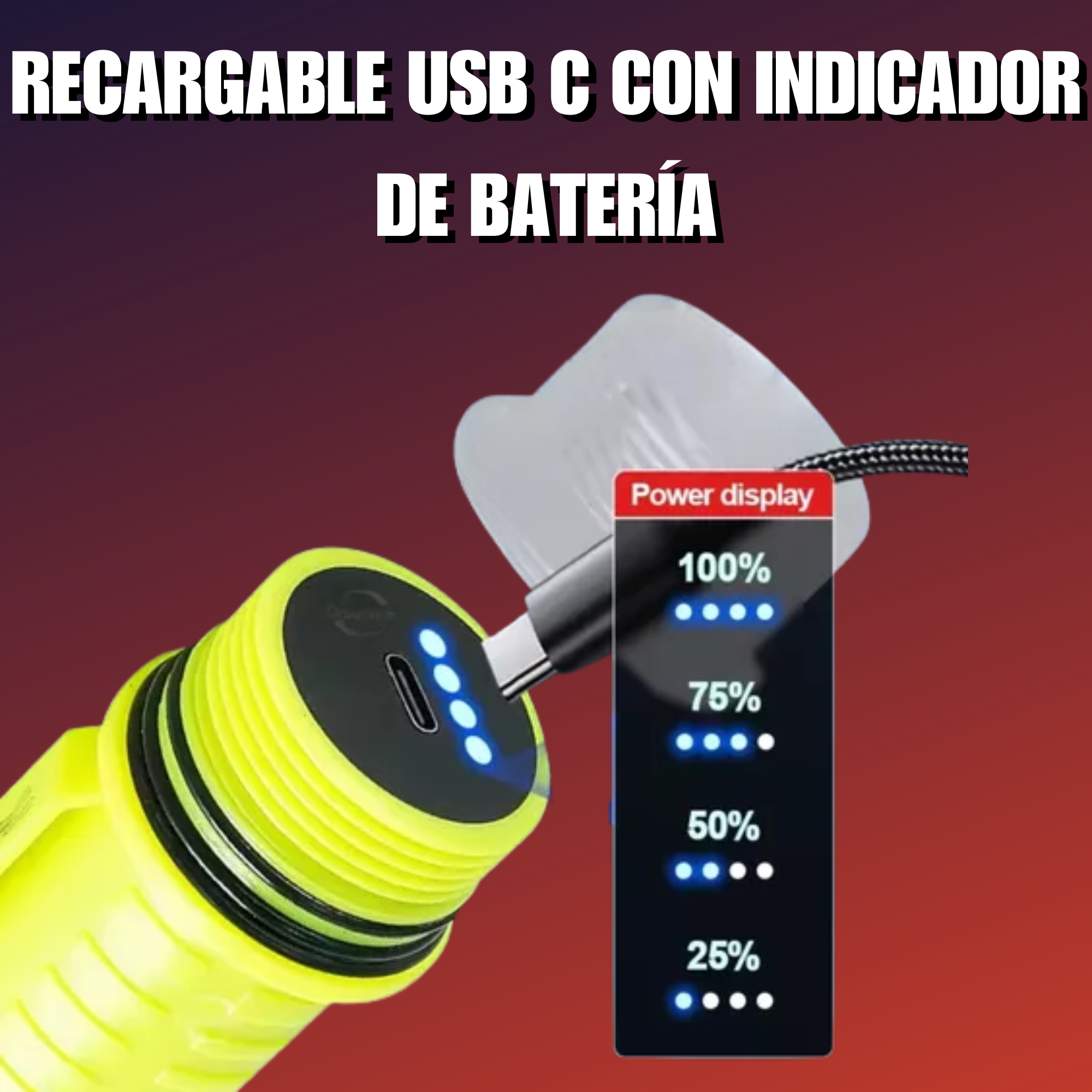 Lampara Buceo Sumergible Recargable Usb C Doble Led