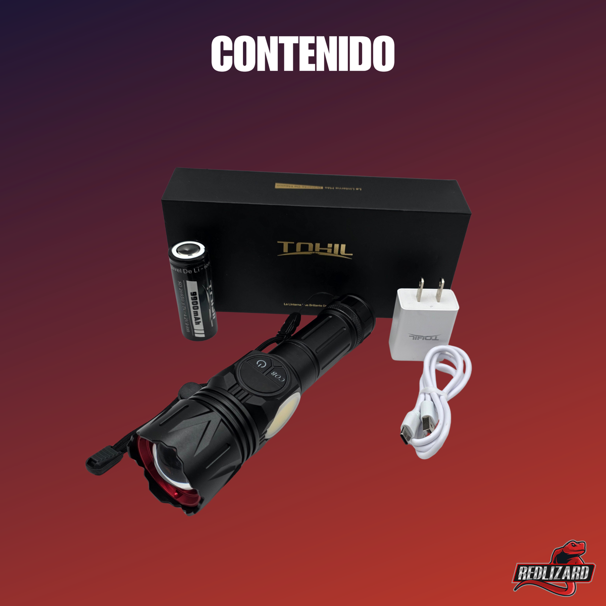 Linterna Recargable Mano Potente Led Power Bank Cob Luz Roja