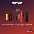 Lampara tactica, Con Cono para Señalamiento de Transito, 5 Modos de luz, Zoom de enfoque, Resistente al agua, Linterna compacta para camping, deportes o trabajo