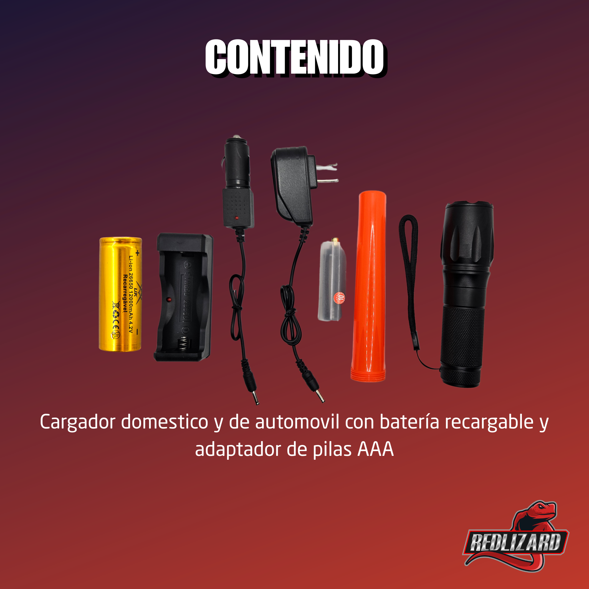 Lampara tactica, Con Cono para Señalamiento de Transito, 5 Modos de luz, Zoom de enfoque, Resistente al agua, Linterna compacta para camping, deportes o trabajo