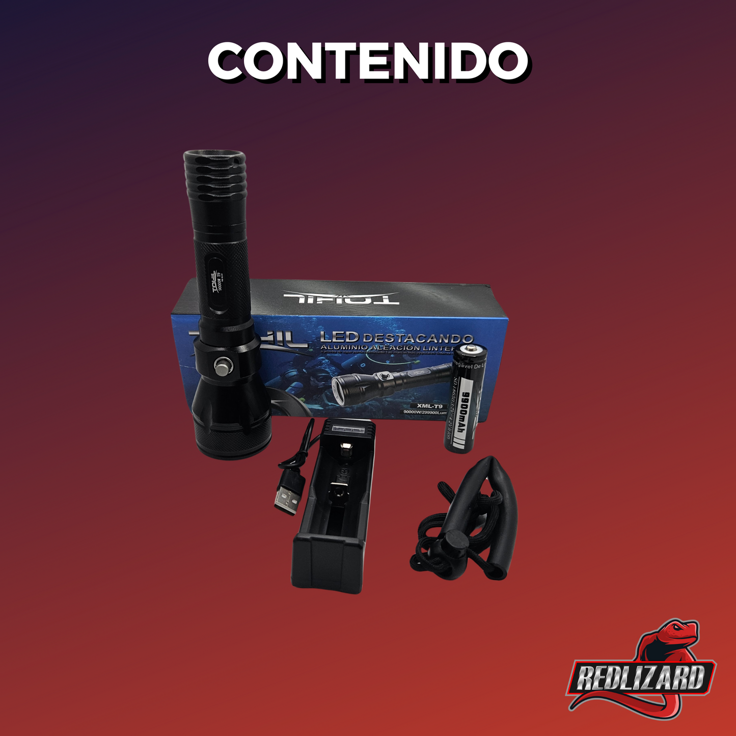 Lampara Recargable Led Sumergible Buceo 50m Profundidad